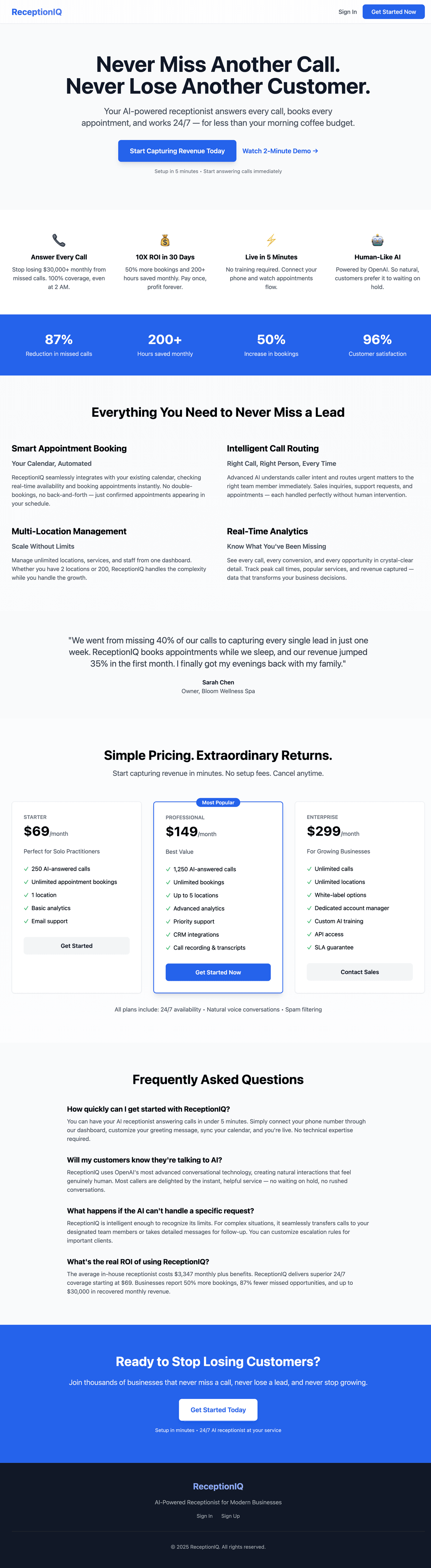 ReceptionIQ - AI-Powered Virtual Receptionist
